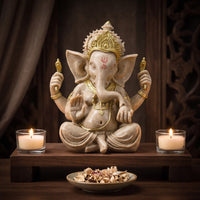 Resin Ganesha Statue with Lotus Base Tabletop Ganesha Statue Sculpted Decor Decorative for Home Altar