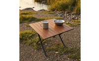 Foldable Roll-up Camping Table Lightweight Wood Grain Folding Table Sturdy Stable for Campers, Vendors, Market Stall