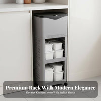 Kitchen Trash Can with Shelves Sliding Lid Rolling Storage Cart with Trash Bin Mobile Garbage Can Trolley High Capacity