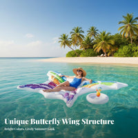 Photo Prop Butterfly Flap Pool Inflatable Lounger Built-in Handles Inflatable Flap Lounger Oversized Design Large Inflatable Water Bed Comfortable Lounging for Adults, Women, Beach, Lake