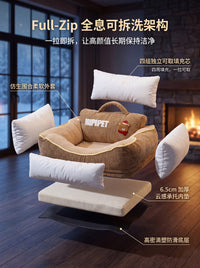 New Plush Pet Bed with Backrest for Large Cats and Dogs, Washable