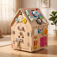 Wooden Busy House Interactive Activity House Educational Busy Board Toy Tactile for Playroom