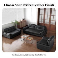 3-Seater Black Leather Settee Top-Grain full-grain leather 3-Person Black Settee Vintage Inspired Sofa for Apartment Dwellers, Office Workers, Bedroom