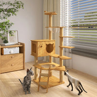 Cat Climbing Frame Activity Center and Playground with Perch, Wood Grain Finish Density Board Round Base Hammock for Large Indoor Cats Paradise