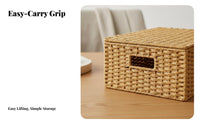 Woven Container with Handles Decorative Design Shelf Basket Sturdy Frame