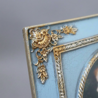 Valentines Picture Frame with Gold Trim, Ornate Blue Resin Photo Display, 4 Inch Square Tabletop Stand or Wall Hanging, Decorative Vintage Style