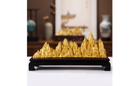 Mountain Ornament Golden Metal Ornament with Base Textured Decor for Shelf