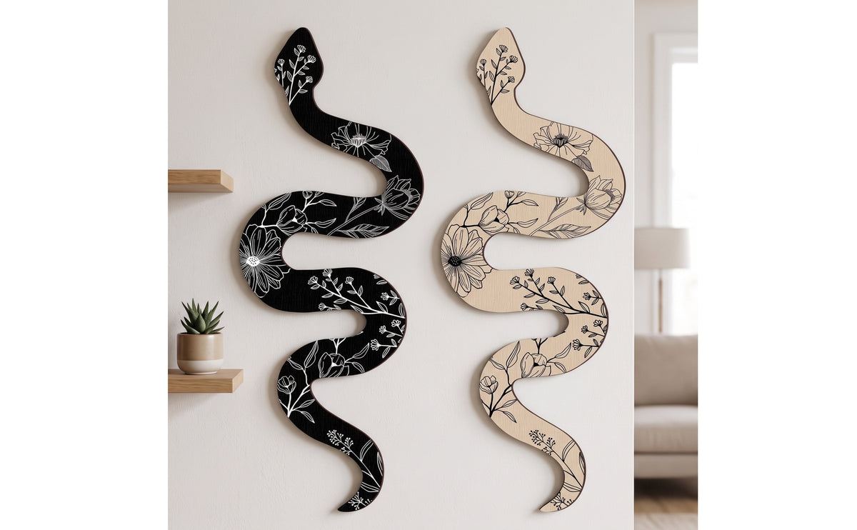 2 Pieces Wooden Wall Art Snake-Shaped Wall Ornaments Minimalist Wood Plaques for Living Room, Hallway, Studio