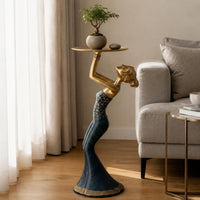 Female Tray Holder Statue Gold Finish Luxury Art Figure Decor Gift Idea Figurine for Entryway