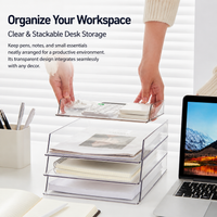 Stackable Desktop Storage Desk Organiser, 2L Transparent PET Stationary Organiser, Pencil Holder for Study Areas, Office Desk Tidy