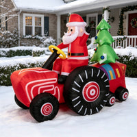 Inflatable Santa on vehicle Festive the Holiday Figure Giant Yard Decoration for Lawn
