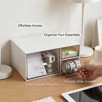 Desk Storage Organizer with Drawers, Clear Desktop for Office Supplies Stationery, Small Drawer Unit with Stickers