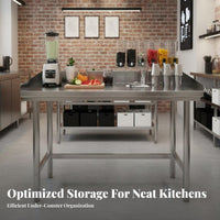 With Backsplash Stainless Steel Work Table Easy to Clean Restaurant Kitchen Work Table Rust-Proof Stainless Steel Workbench High Load Capacity for Home Cooks, DIY Enthusiasts, Cafe, Bakery, Garage, Laundry Room