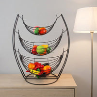 Metal Wire Fruit Basket, 3 Layer Detachable Fruit Bowl for Dining Table, Black Iron Art Fruit and Vegetable Storage, 43x28x53cm Modern Decorative Bowl