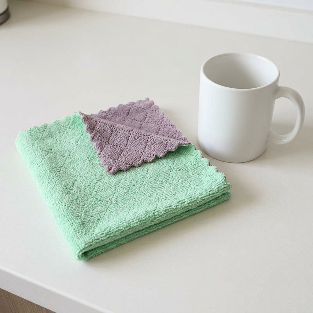 Thick Coral Fleece Cleaning Cloths, Super Absorbent Microfibre Cloth for Kitchen, Multi-Purpose Oil-Resistant and Lint Dish Cloths