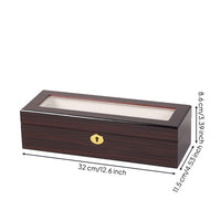 Lacquered Glass-Topped Watch Box Wood Grain Watch Display Box Padded Interior Gold-Tone Lock