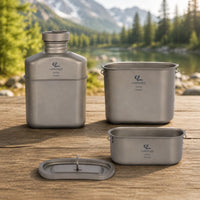 3 Pieces Titanium Bottle and Container Set Matte Water Bottle with Food Containers Camping Cookware Set Ultralight Drinkware