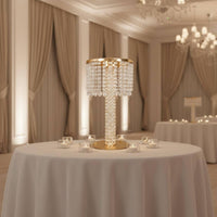 Crystal Vase Stand Ornamental Gold Crystal Vase Stand Hanging Beads Wedding Centerpiece Lamp for Banquet, Display Window