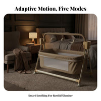 Handsunrestricted Soothing Electric Swinging Sleeper 5-Speed Adjustment Automatic Bedside Bassinet Built-in Music and Sounds Baby Cradle Portable with Wheels for Newborns, Infants, New Parents, Daytime Naps, Bedroom, Nighttime Feeding, Living Room