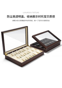 Digu New Solid Wood Jewelry Display Tray with Glass Cover for Rings, Necklaces, and Bracelets