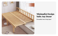 Space-Saving Extendable Slatted Bed with Guardrail Bedroom Furniture Expandable Frame Daybed no-box-support foundation-required support foundation Required for Apartment Dwellers, Students, Children, Bay opening, Small areas, Kid's Room