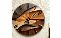 Silent Wall Clock Modern Clock with Wood-Grain Look Sculptural for Living Room, Office