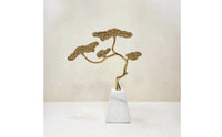Gold-Tone Evergreen Tree Figurine Goldtone Bonsai Tree Sculpture Sculptural Bonsai Decor Minimalist for Living Room, Entryway