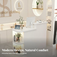 Salon Front Desk Curved Design Modern Reception Desk LED Lighting Retail Cashier Stand for Receptionists, Business Owners, Lobby, Hotel
