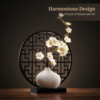 New Chinese Decorative Screen Ornament, Wood Tabletop Decor for Living Room, Artificial Plum Blossoms Home Decor, Geometric Art Gift for Friends