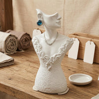 Floral Lace Trim Resin Jewelry Bust Textured Necklace Display Bust Countertop Earring Mannequin Stand Smooth Finish