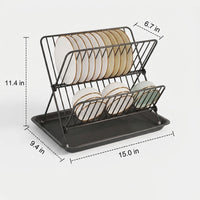 Dish Drying Rack and Drainer Rack, Foldable X-Shaped Carbon Steel Dish Drainer, Space-Saving Dish Rack with Drip Tray for Modern Kitchen Counter