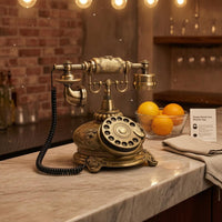 Ornate Antique Phone Message Book Bronze and Gold-Toned Rotary Desktop Telephone Resin Body Vintage Rotary Phone Ornament Metal Accessories