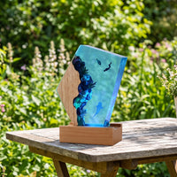 Underwater Ocean Night Light with Acrylic Panel Decorative 3D Night Light with Wood Base Ambient Lamp with Wooden Base Stylish for Bedroom, Desk, Living Room