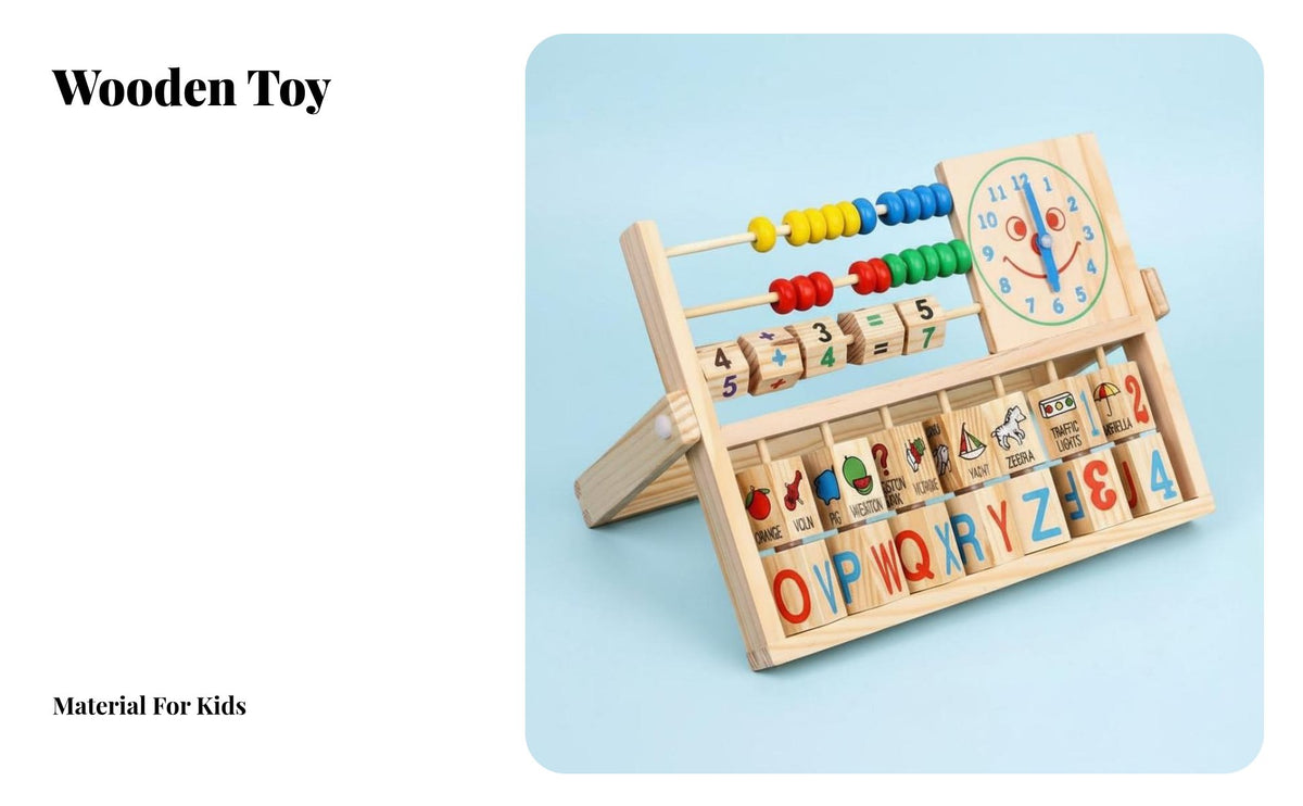 Educational Wooden Abacus Clock Toy Colorful Alphabet Number Learning Board Develops Fine Movement Skills for Preschoolers, Toddlers