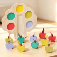 Color-Sorting Fruit Toy Hands-on Learning Wooden Fruit Matching Board Preschool Wooden Toy with Tweezers for Playroom