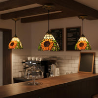 Colorful Stained Glass Hanging Lamp Light Decorative Vintage Hanging Lamp Adjustable Height for Cafe, Dining Room, Bedside