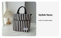 Striped closure Tote Large Capacity meal container bag adaptable for Shopping, Students