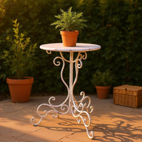 Round Metal Plant Stand Scrollwork Base Ornate Plant Table Secure 3-Legged Design Household Decor for Patio