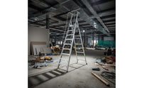 Rolling Workstation Ladder Mobile Wheels Aluminum Work Workstation Ladder Heavy Duty for Workers, Professionals, Construction Site, Warehouse