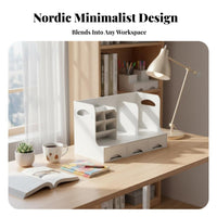 Space Saving Multi-Compartment Storage Box Multiple Compartments Bookend Organizer with Drawers Large Capacity Statisinglery Holder Multifunctional 3-in-1 Design for Students, Teachers, Parents, Desk, School, Study Room, Vanity Table