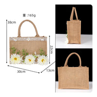 Textured Tote Bag with Floral Decoration Lightweight Tote Bag with Lace Trim Rustic Portable for Brides