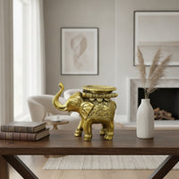 Ornate Brass Elephant Holder Embossed Elephant Candle Holder Decorative Sculpture Tabletop for Decorators, Collectors, Living Room, Altar, Entryway, Display Shelf