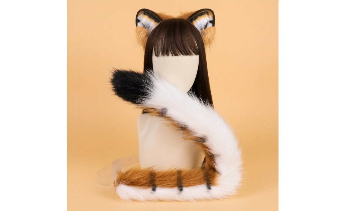 Tiger Ears and Tail Kit Handmade Tiger Ears with Tail Soft-Textured Hairband for Cosplay, Halloween, Anime Conventions