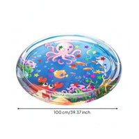 Thick PVC Inflatable Baby Water Play Mat Transparent Circular Border Tummy Time Mat Hand Pump Included Sensory Development for Babies, Infants
