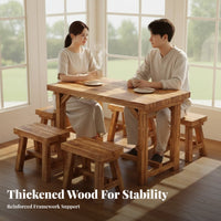 Wooden Restaurant Table and Bench Set Carbonized Finish Table, Chairs, and Bench Combo sturdy Wood Construction Canteen Furniture for Barbecue Joints
