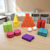32 Pieces Shape Recognition 3D Solid Geometry Blocks Polished Edges Wooden Geometric Shapes Set Wear-Resistant Child-Centered Geometry Solids for Children, Preschoolers, Toddlers, Classroom, Homeschooling
