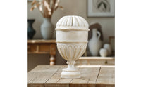Goblet Vase Aged Stone Look Pedestal Vase Vintage Style Vessel for Wedding, Mantel