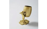Decorative Brass Figurine with Basket Polished Brass Tabletop Ornament Small Sculpture Artisanal for Collectors, Art Lovers, Shelf, Desk, Tea Table