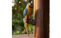 Macaw Figurine Hand Painted Lifelike Macaw Sculpture Resin Avian Tree Hanger Handmade Exotic Avian Sculpture for Patio