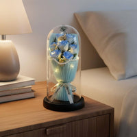 Everlasting Flowers Soap Flower Centerpiece Romantic Gift Blossom Arrangement in Glass Dome Elegant Design Enchanted Blossom Display Handmade for Mom, Girlfriend, Birthday, Anniversary, Bedroom